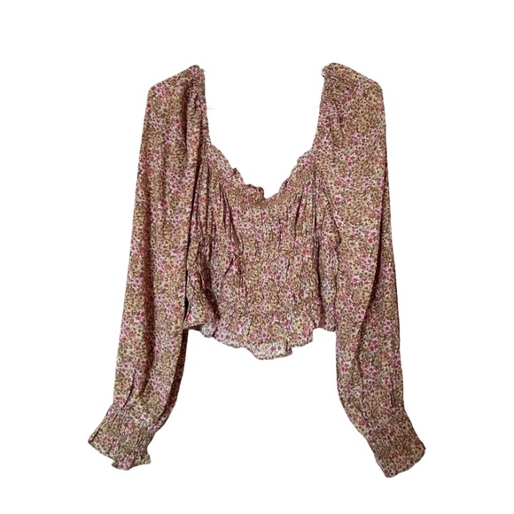 NWT H&M Pink Peasant Boho Floral Whimsy Smocked Long Sleeve Blouse Top Size XXL - Picture 4 of 8